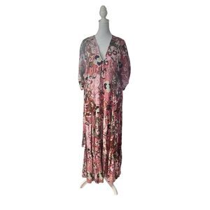 Misa Los Angeles Women's Multicolor YSA Deep V-Neck Tiered Maxi Dress XXS NWT